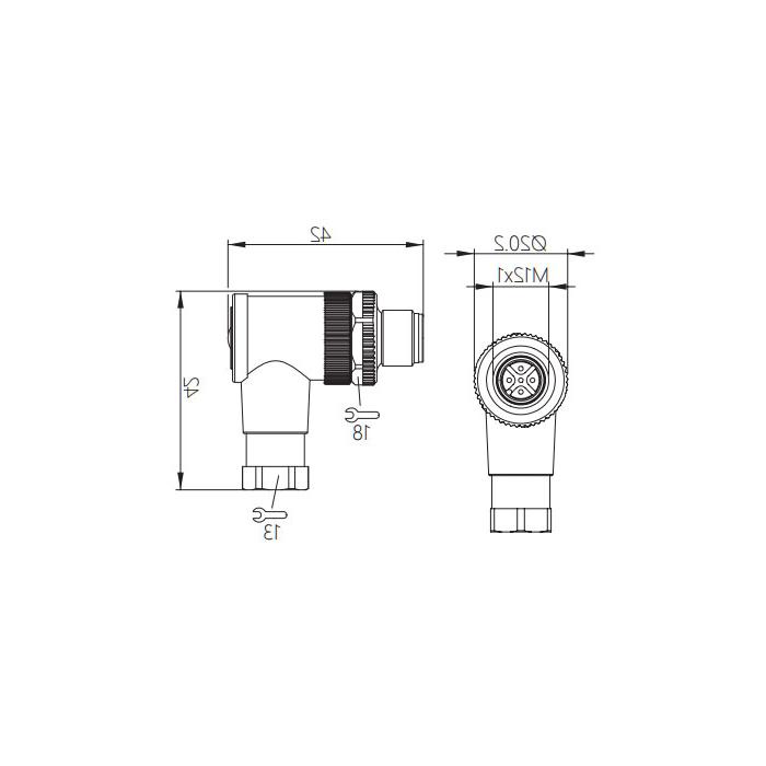 M12 5 Pin、Male 90°、Screw connection、Metal shielding、64F581 