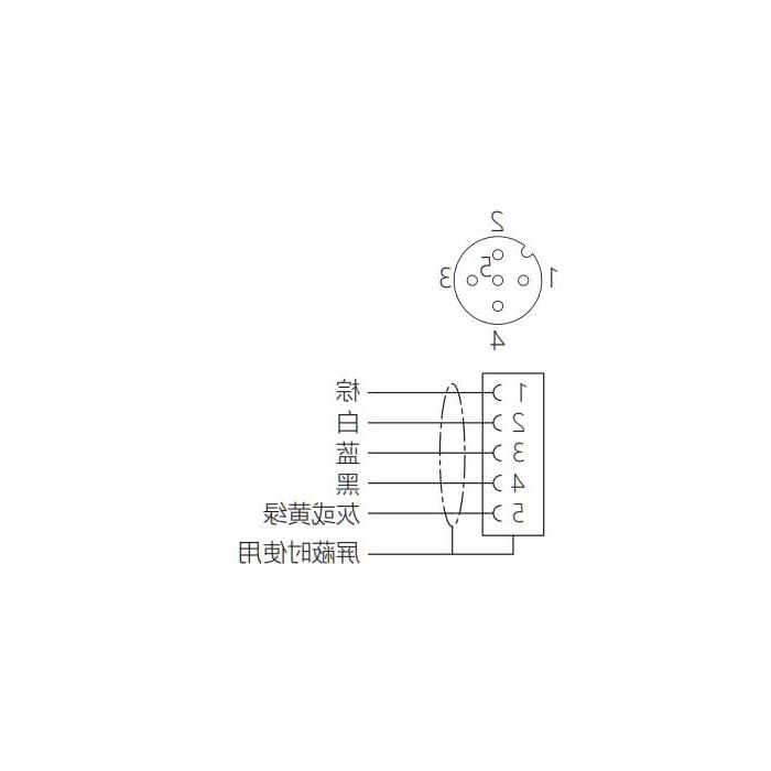 M12 5Pin 、母头直型、引脚5黄绿、单端预铸PUR柔性电缆、黑色护套、64S269-XXX